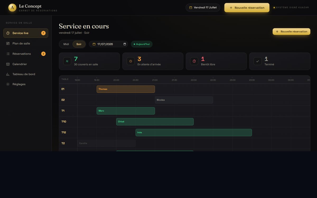 Aperçu de l'application de réservation Le Concept